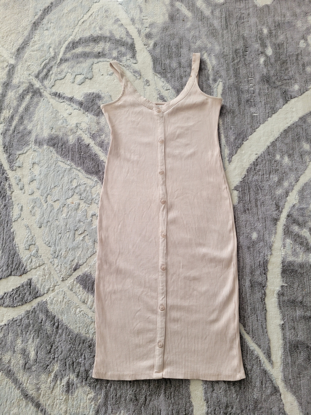 Sleeveless Ribbed Button-Front Midi Dress Size L